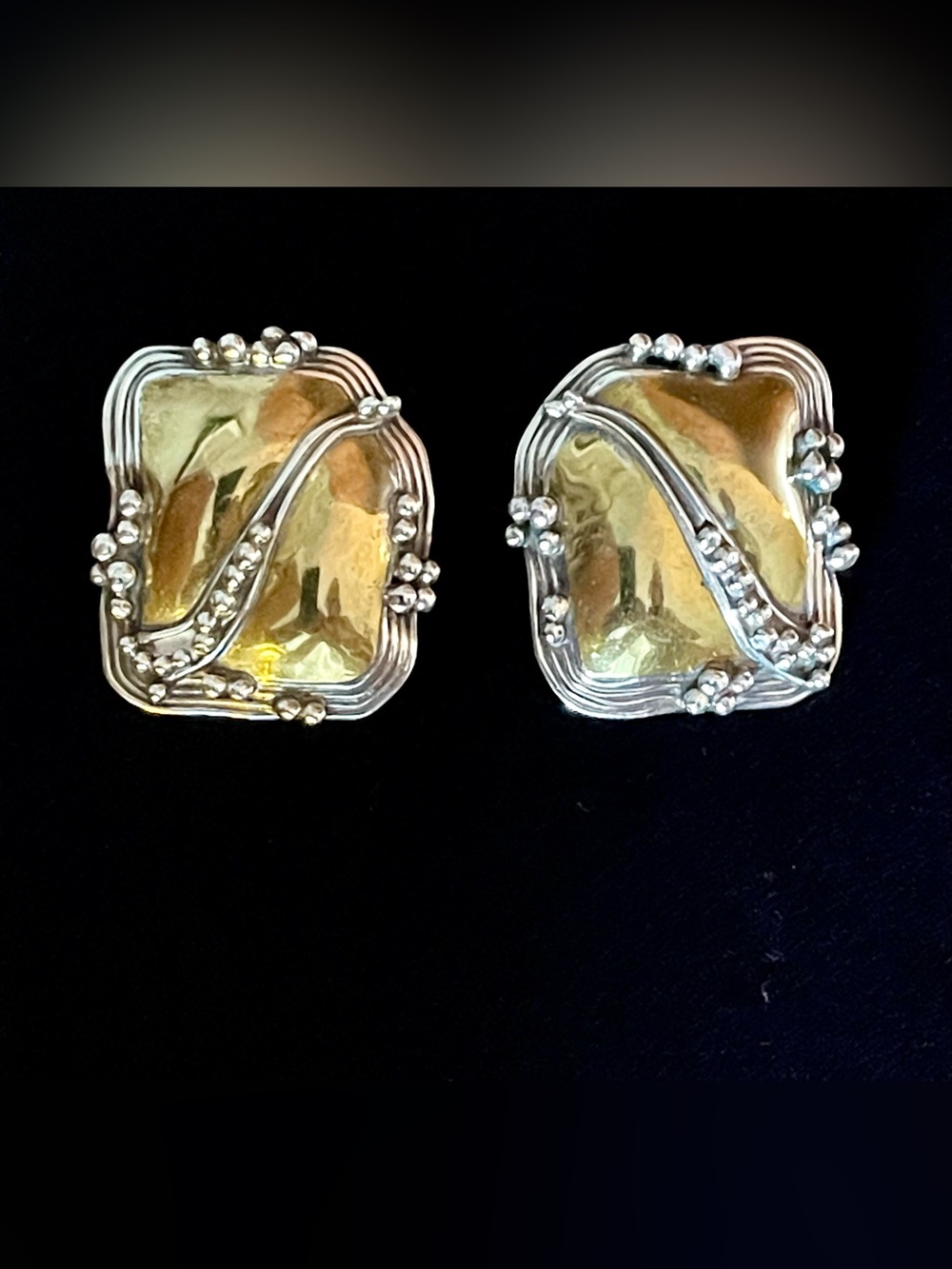 Vintage 1990s Robin Schechtel Attributed Modernist Mixed Metal Pierced Earrings